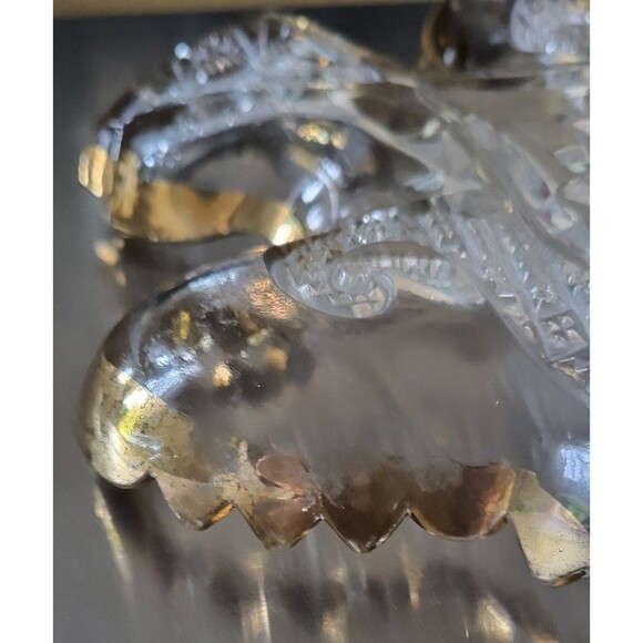 Pressed Glass Dish Vtg Edges In Gold Diamond Pattern - Picture 4 of 5